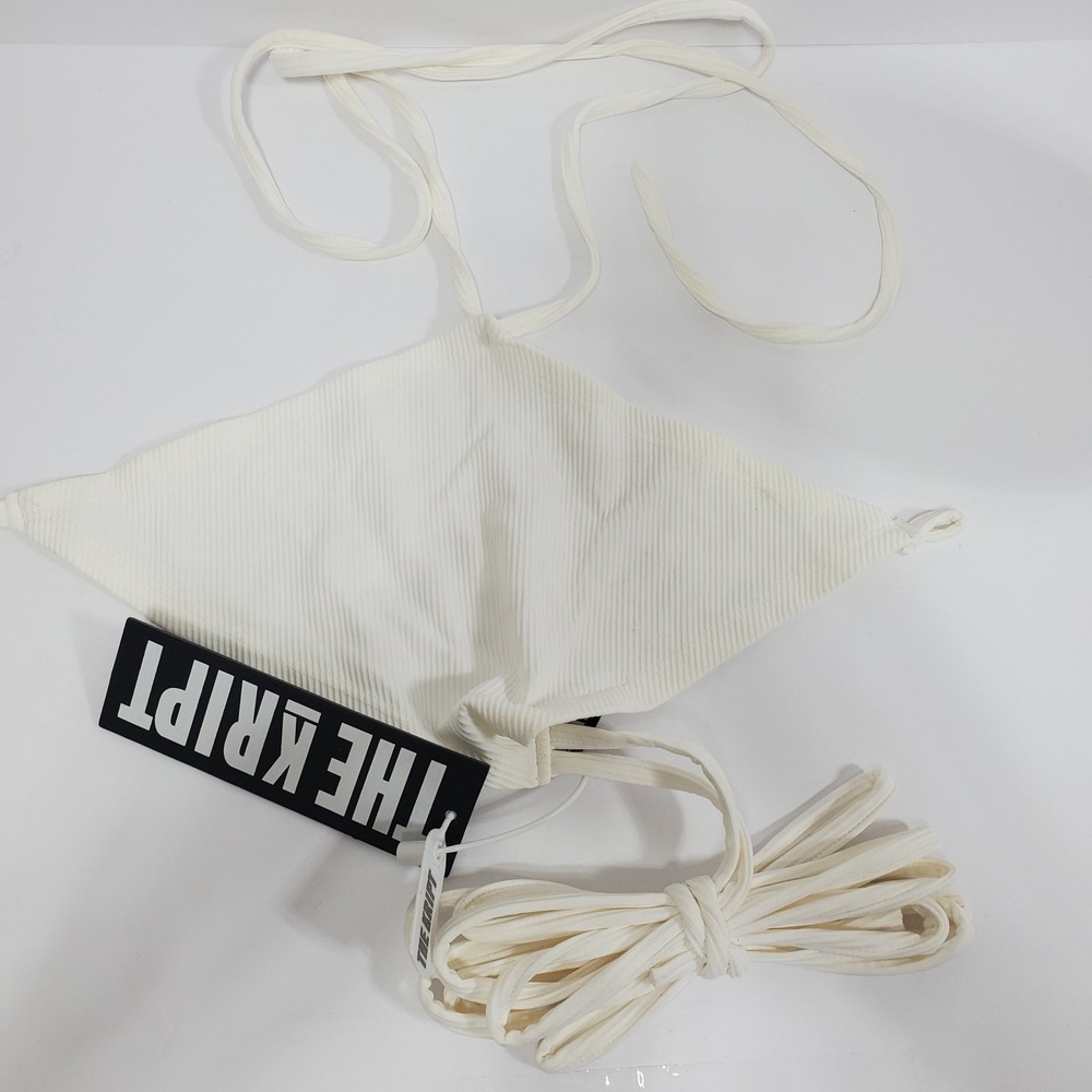 The Kript Womens White‎ Ribbed Halter Bandana Crop Top NWT